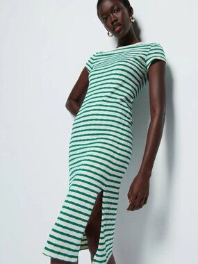 Nation LTD Ingrid Shrunken T-Shirt Dress Verdant Green Stripe